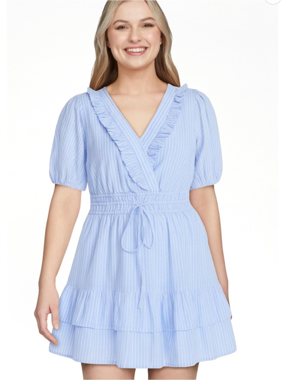 Free Assembly Light Blue Stripes 100% Cotton Mini Dress Women’s Size Medium 8/10
